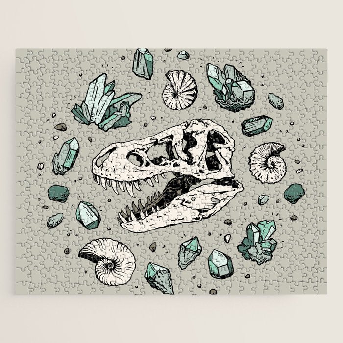 Geo-rex Vortex | Aquamarine | Dinosaur Skull Fossil Art Jigsaw Puzzle Gallery Image 1