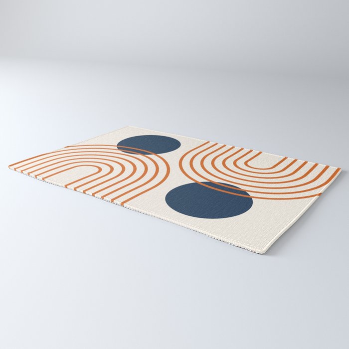 Mid Century Modern Geometric 195 in Navy Blue Orange Rug Gallery Image 3