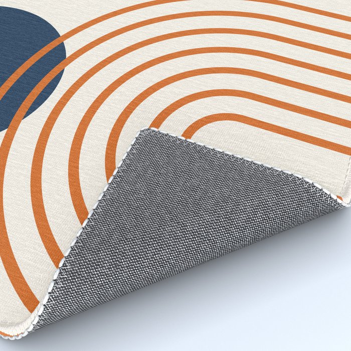 Mid Century Modern Geometric 195 in Navy Blue Orange Rug Gallery Image 4