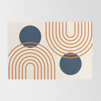 Mid Century Modern Geometric 195 in Navy Blue Orange Rug Gallery Image 2