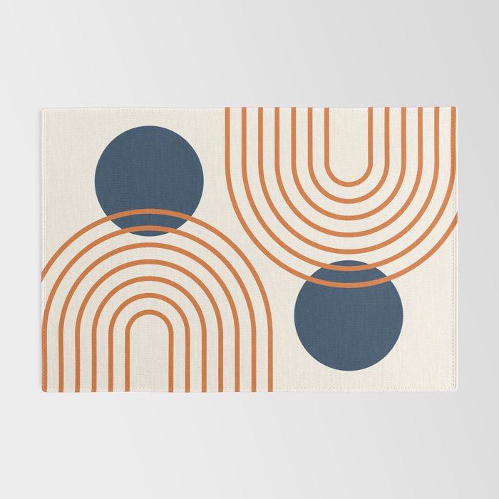 Mid Century Modern Geometric 195 in Navy Blue Orange Rug Gallery Image 2