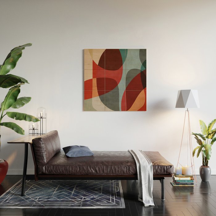 MCM Abstract Red Beige I Wood Wall Art Gallery Image 2