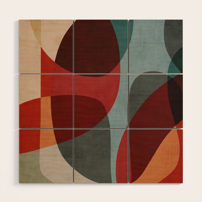 MCM Abstract Red Beige I Wood Wall Art Gallery Image 1