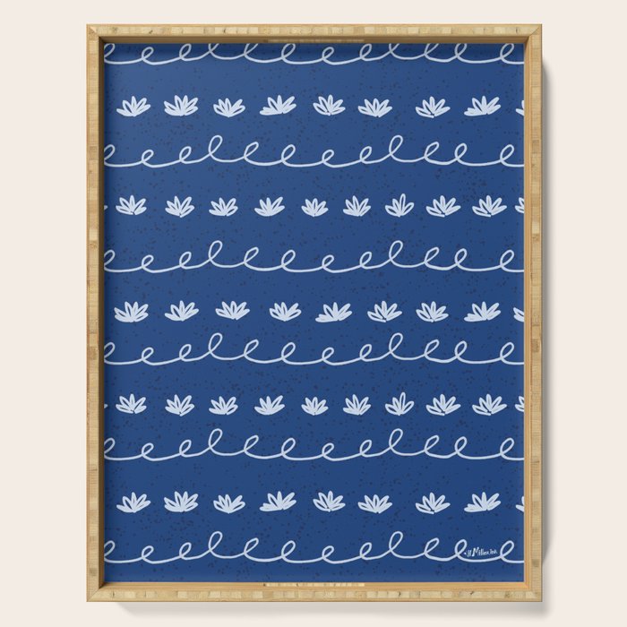 Abstract Cookie Pattern Doodle in Navy & Sky Blue Serving Tray Gallery Image 1
