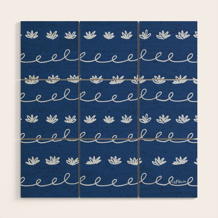 Abstract Cookie Pattern Doodle in Navy & Sky Blue Wood Wall Art Gallery Image 1