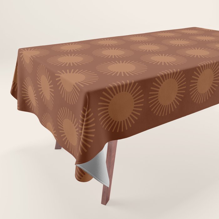 Boho Summer Sun Pattern IX Burnt Red and Orange Tablecloth Gallery Image 1
