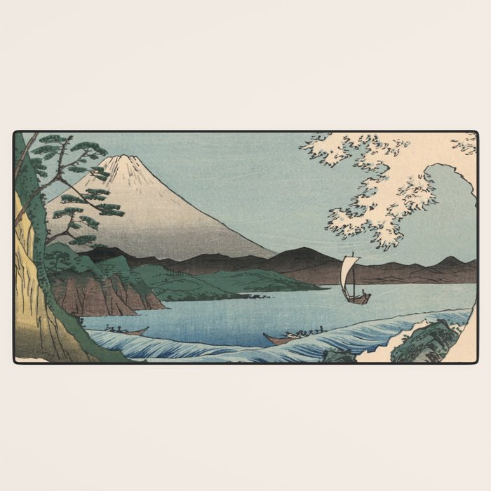 Utagawa Hiroshige - Sea Off Satta, Suruga Province - Vintage Japanese Woodblock Print Art, 1858. Desk Mat Gallery Image 3