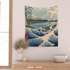 Utagawa Hiroshige - Sea Off Satta, Suruga Province - Vintage Japanese Woodblock Print Art, 1858. Wall Tapestry Gallery Image 2