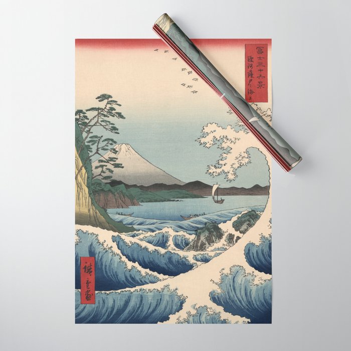 Utagawa Hiroshige - Sea Off Satta, Suruga Province - Vintage Japanese Woodblock Print Art, 1858. Wrapping Paper Gallery Image 1