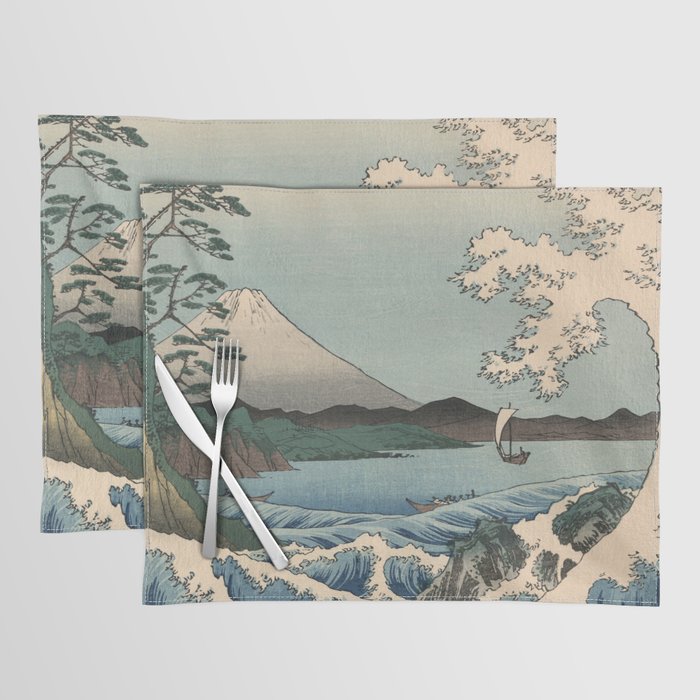 Utagawa Hiroshige - Sea Off Satta, Suruga Province - Vintage Japanese Woodblock Print Art, 1858. Placemat Gallery Image 1