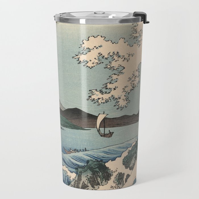 Utagawa Hiroshige - Sea Off Satta, Suruga Province - Vintage Japanese Woodblock Print Art, 1858. Travel Mug Gallery Image 2