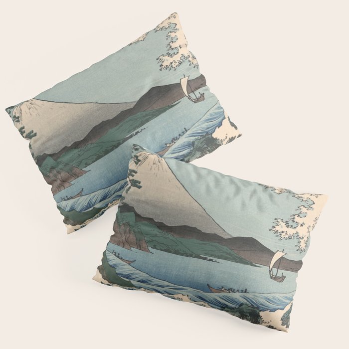 Utagawa Hiroshige - Sea Off Satta, Suruga Province - Vintage Japanese Woodblock Print Art, 1858. Pillow Sham Gallery Image 1