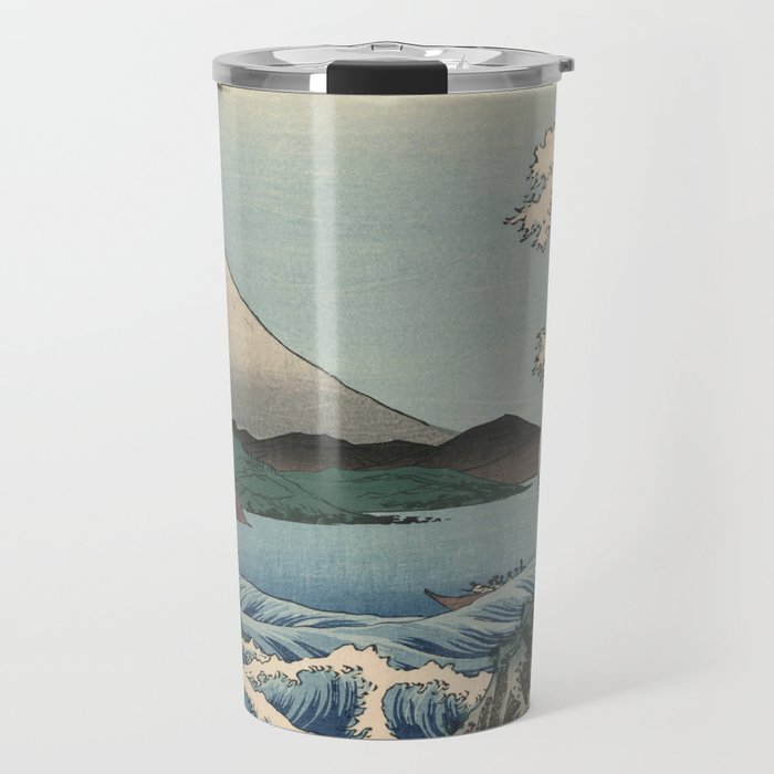 Utagawa Hiroshige - Sea Off Satta, Suruga Province - Vintage Japanese Woodblock Print Art, 1858. Travel Mug Gallery Image 1