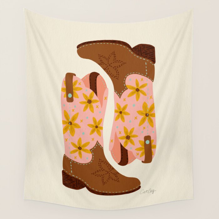 Cowgirl Boots â Blush & Mint Wall Tapestry Gallery Image 4