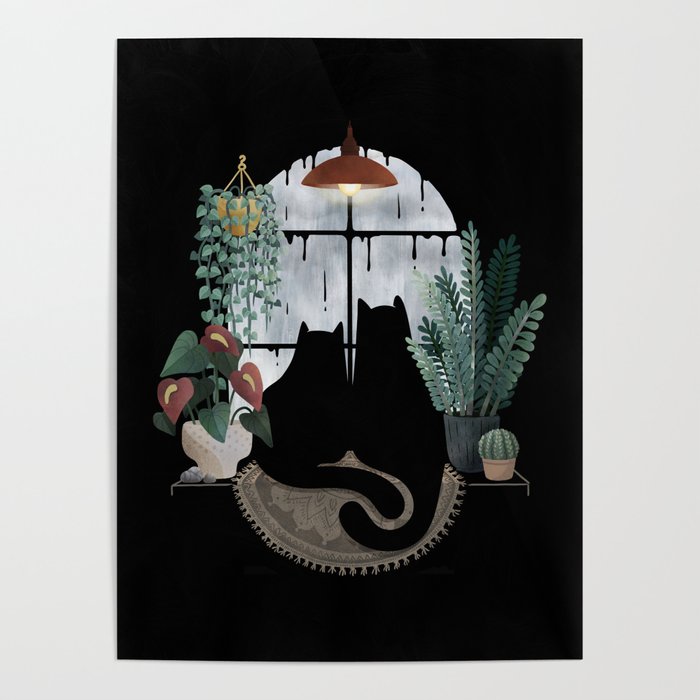 Rainy Day Cats on Black Poster Gallery Image 4