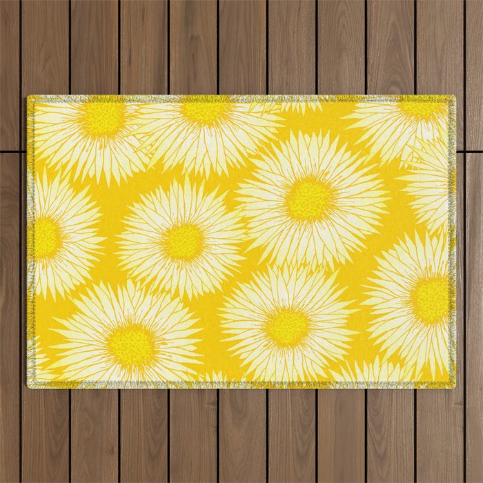Yellow Sunflowers Floral Pattern Outdoor Rug Gallery Image 1