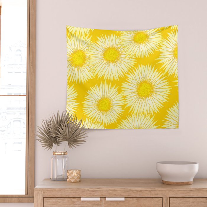 Yellow Sunflowers Floral Pattern Wall Tapestry Gallery Image 2