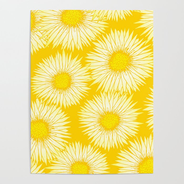 Yellow Sunflowers Floral Pattern Poster Gallery Image 1