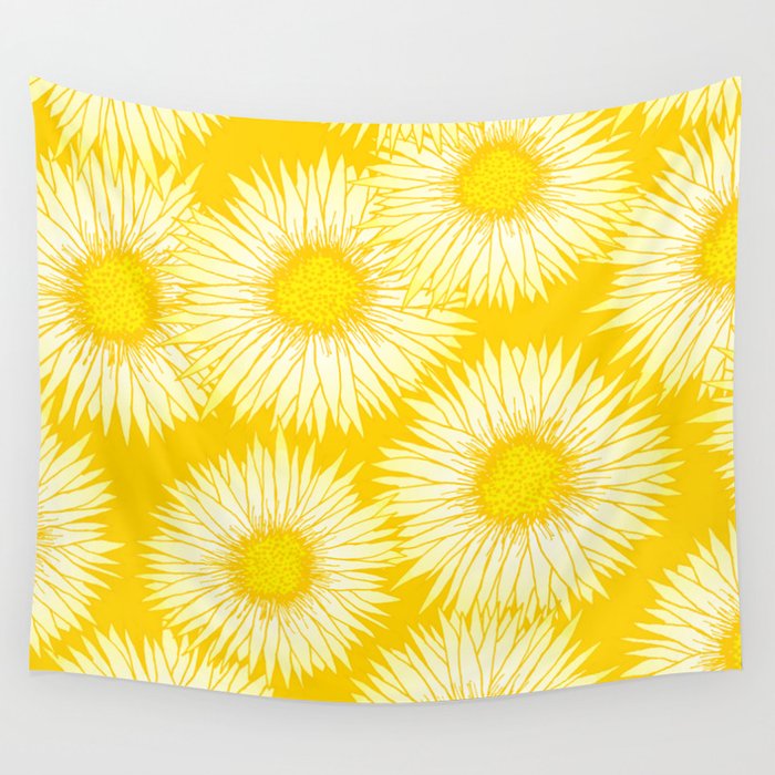Yellow Sunflowers Floral Pattern Wall Tapestry Gallery Image 1