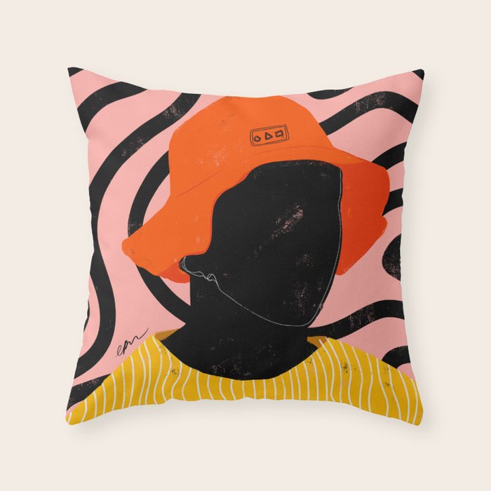 Squirt game with yellow shirt and black and pink background minimal  Throw Pillow Gallery Image 1