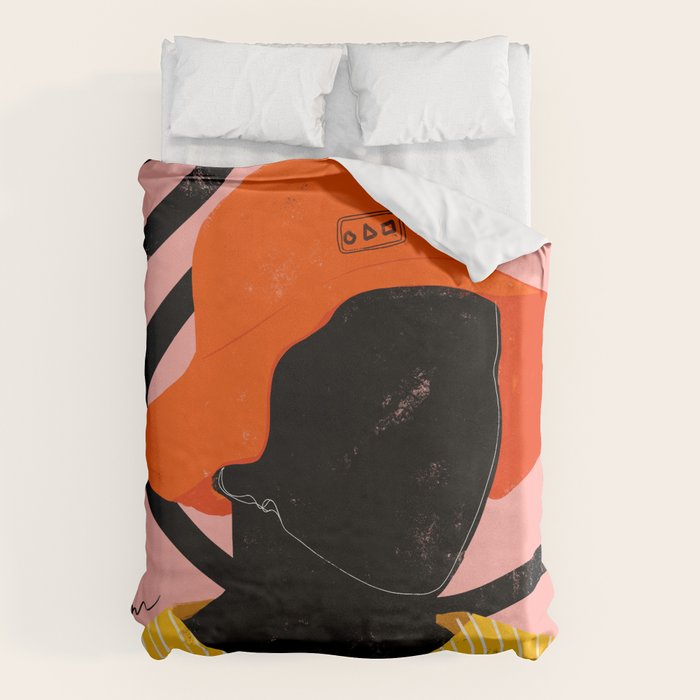 Squirt game with yellow shirt and black and pink background minimal  Duvet Cover Gallery Image 1