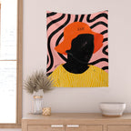 Squirt game with yellow shirt and black and pink background minimal  Wall Tapestry Gallery Image 2