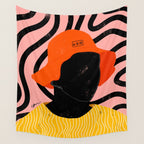 Squirt game with yellow shirt and black and pink background minimal  Wall Tapestry Gallery Image 4