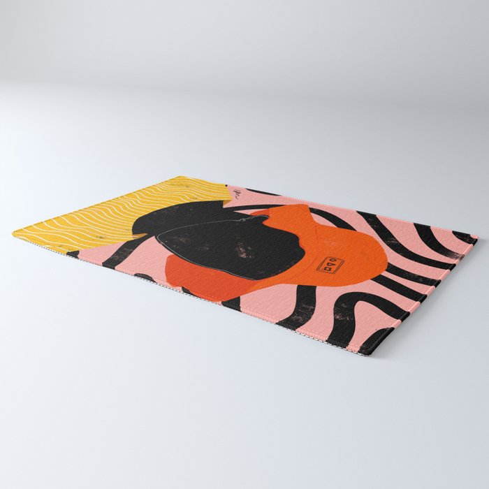 Squirt game with yellow shirt and black and pink background minimal  Rug Gallery Image 3