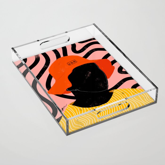 Squirt game with yellow shirt and black and pink background minimal  Acrylic Tray Gallery Image 1