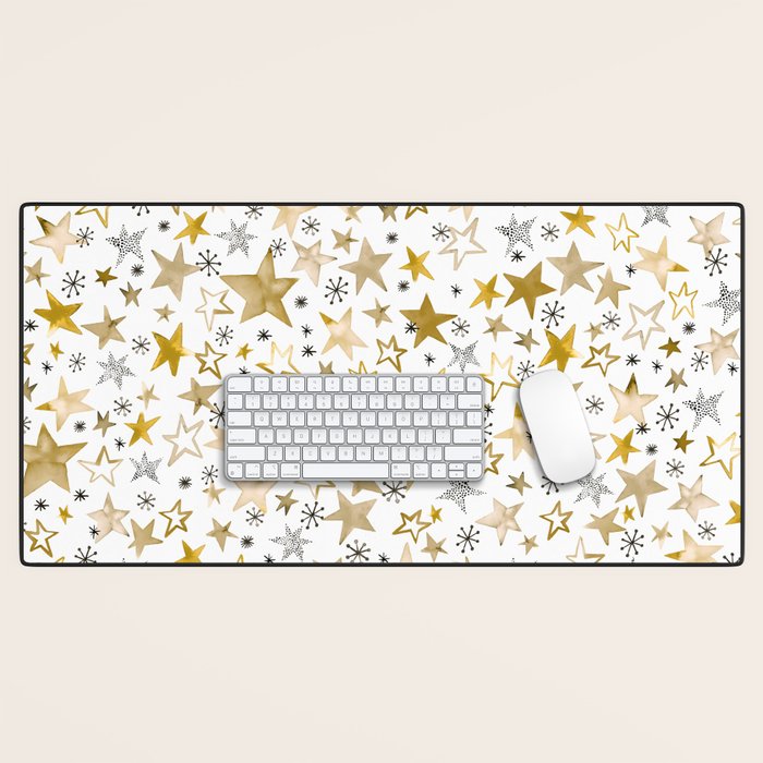 Christmas Golden Stars Elegant Celestial Stars Desk Mat Gallery Image 1
