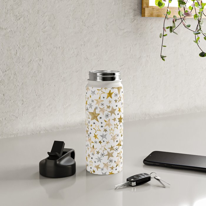 Christmas Golden Stars Elegant Celestial Stars Water Bottle Gallery Image 4