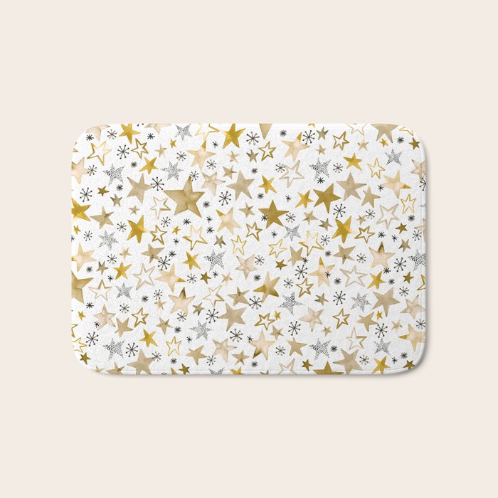 Christmas Golden Stars Elegant Celestial Stars Bath Mat Gallery Image 1