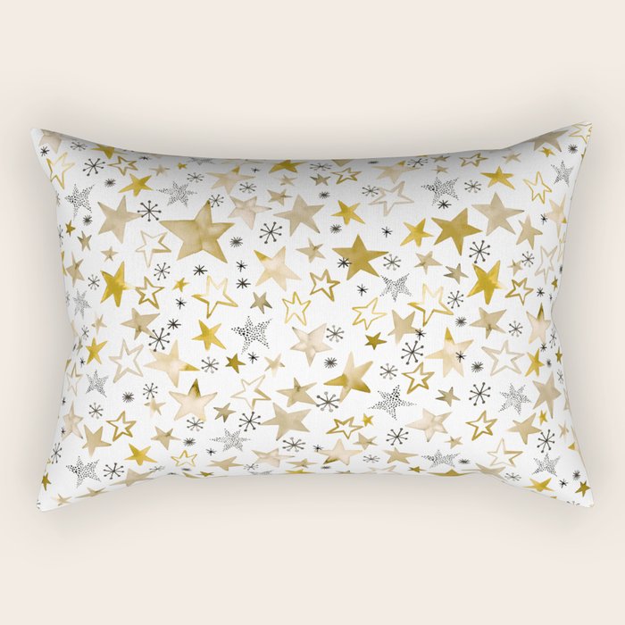 Christmas Golden Stars Elegant Celestial Stars Rectangular Pillow Gallery Image 1