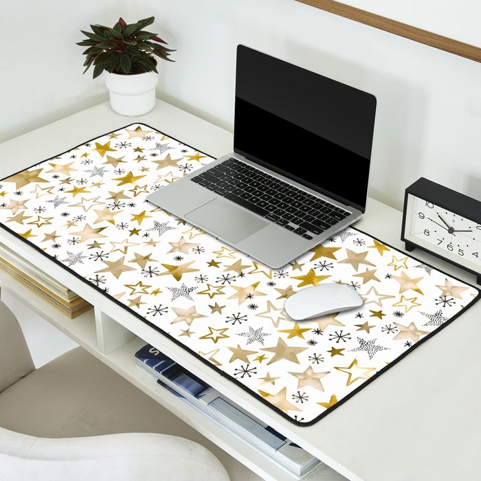 Christmas Golden Stars Elegant Celestial Stars Desk Mat Gallery Image 2