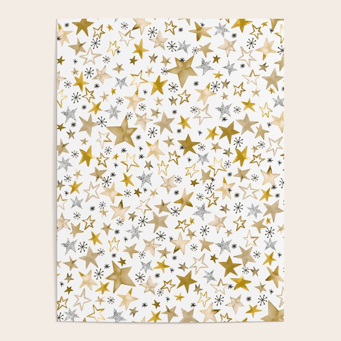 Christmas Golden Stars Elegant Celestial Stars Poster Gallery Image 4