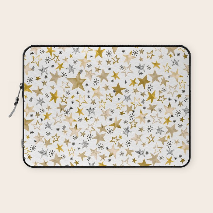 Christmas Golden Stars Elegant Celestial Stars Laptop Sleeve Gallery Image 1