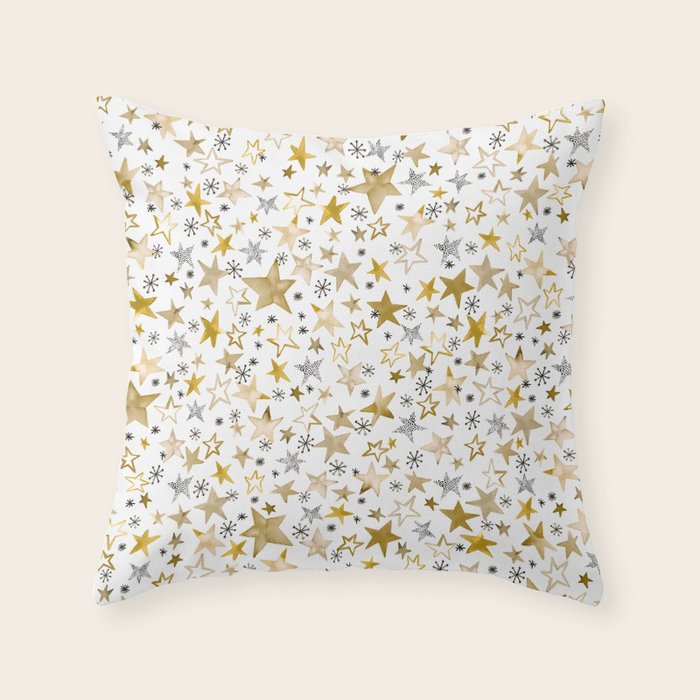 Christmas Golden Stars Elegant Celestial Stars Throw Pillow Gallery Image 6