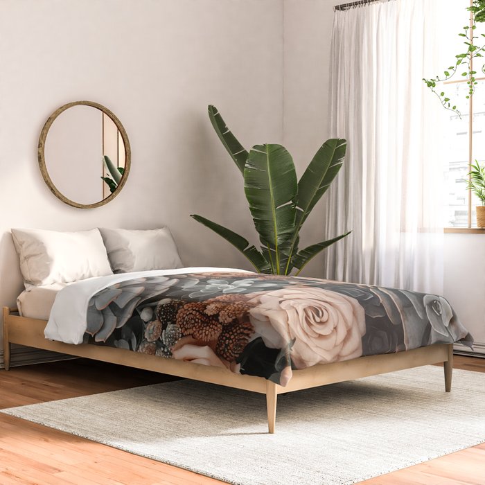 Desert Florals And Succulent Garden Peach Teal Comforter Gallery Image 2