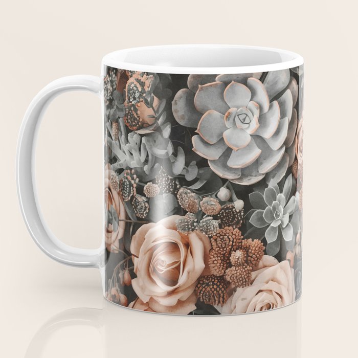 Desert Florals And Succulent Garden Peach Teal Coffee Mug Gallery Image 3
