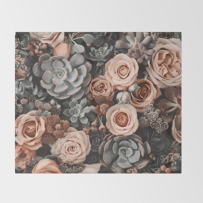 Desert Florals And Succulent Garden Peach Teal Throw Blanket Gallery Image 2