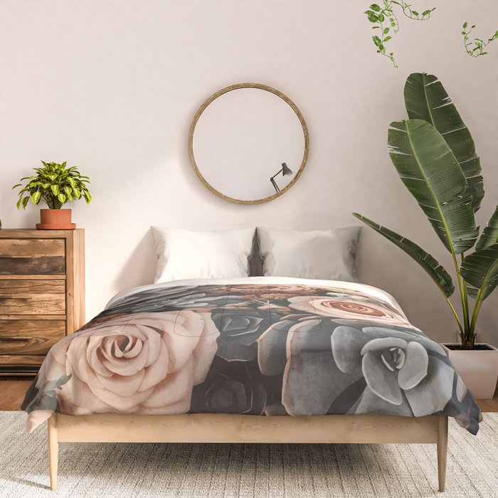 Desert Florals And Succulent Garden Peach Teal Comforter Gallery Image 3