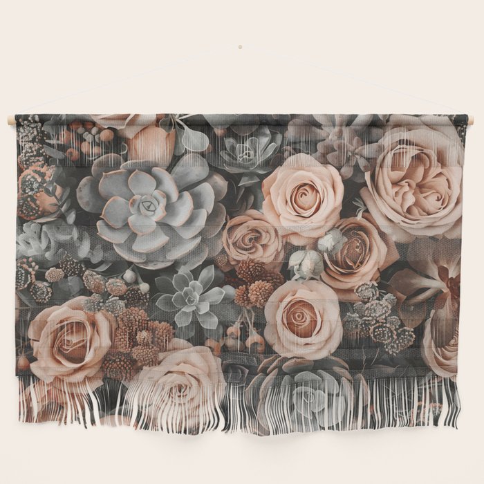 Desert Florals And Succulent Garden Peach Teal Wall Hanging Gallery Image 1