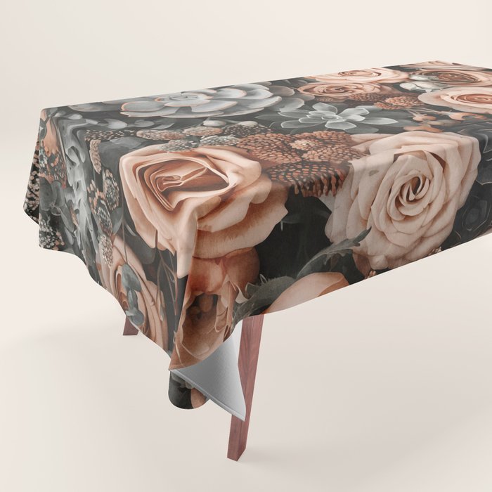 Desert Florals And Succulent Garden Peach Teal Tablecloth Gallery Image 1