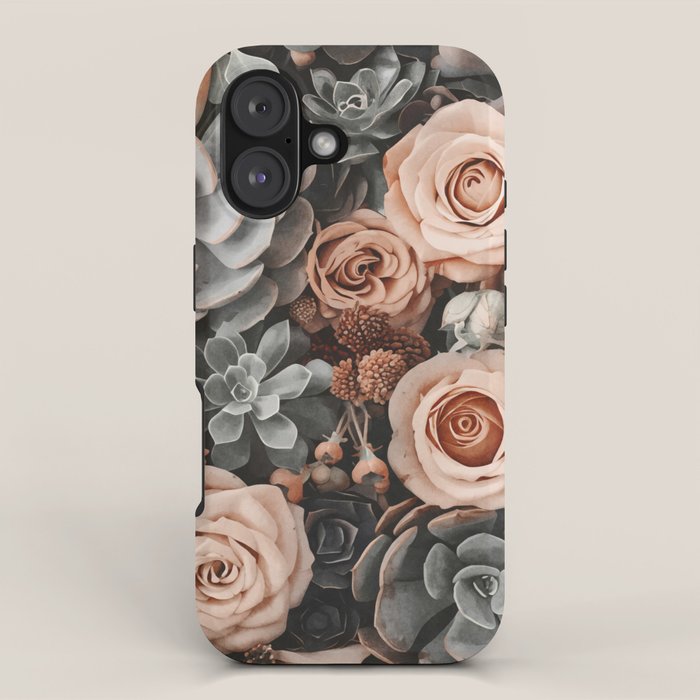 Desert Florals And Succulent Garden Peach Teal iPhone Case Gallery Image 1