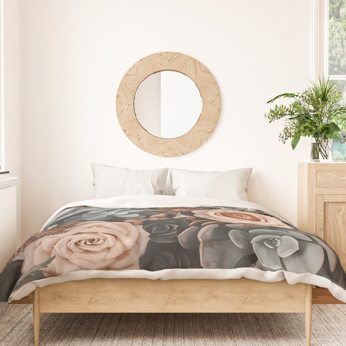 Desert Florals And Succulent Garden Peach Teal Duvet Cover Gallery Image 3