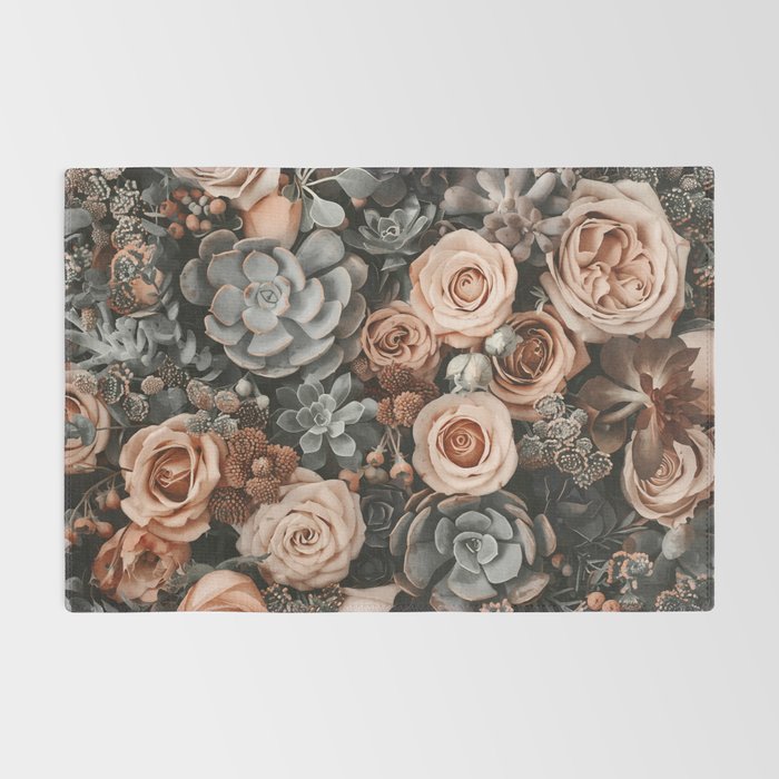 Desert Florals And Succulent Garden Peach Teal Rug Gallery Image 2