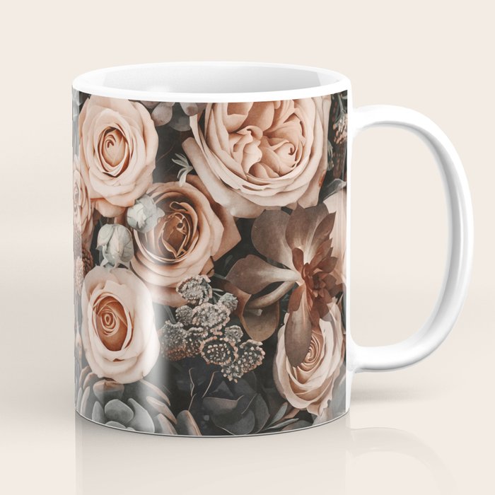 Desert Florals And Succulent Garden Peach Teal Coffee Mug Gallery Image 1