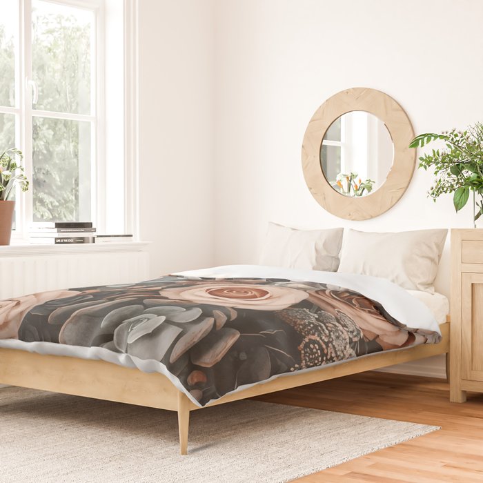Desert Florals And Succulent Garden Peach Teal Duvet Cover Gallery Image 2