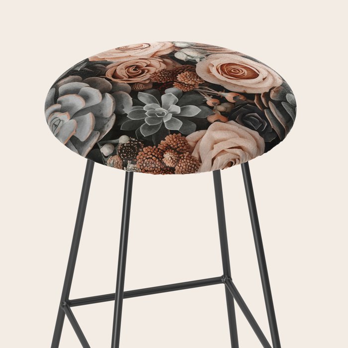 Desert Florals And Succulent Garden Peach Teal Stool Gallery Image 2