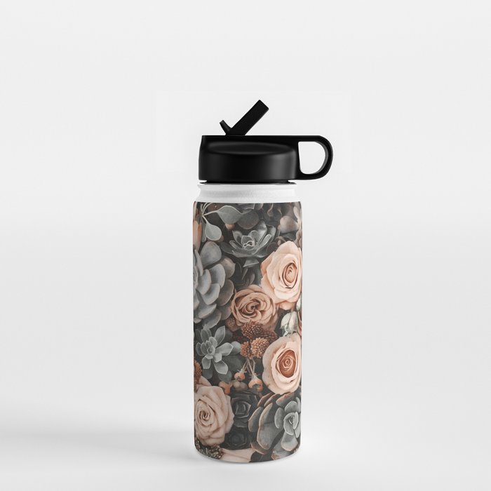 Desert Florals And Succulent Garden Peach Teal Water Bottle Gallery Image 1
